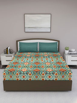 GM - Blue Abstract 210 TC Cotton King Bedsheet with 2 Pillow Covers (Set of 3)