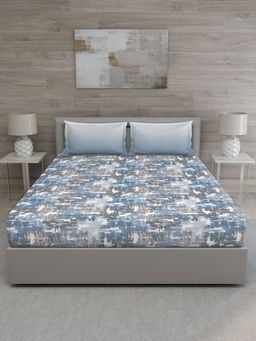 GM - Blue Grey 144 TC King Bedsheet with 2 Pillow Covers (Set of 3)