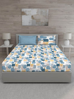 GM - Blue Grey 144 TC King Bedsheet with 2 Pillow Covers (Set of 3)