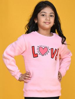 Hopscotch - Girls Pink Text Print Full-Sleeve Sweatshirt