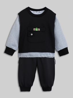 Hopscotch - Boys Black and Grey Solid Sweatshirt and Joggers Set
