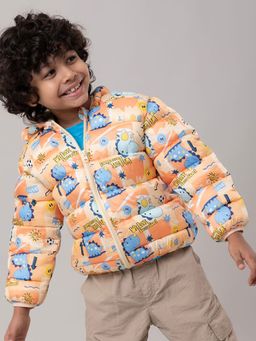 Hopscotch - Boys Orange Dinosaur Print Full-Sleeve Jacket