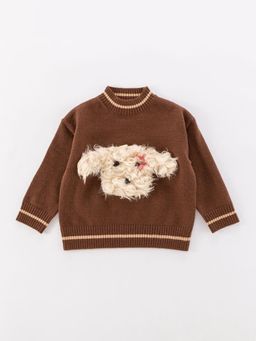 Hopscotch - Boys Brown Dog Applique Full-Sleeve Sweater