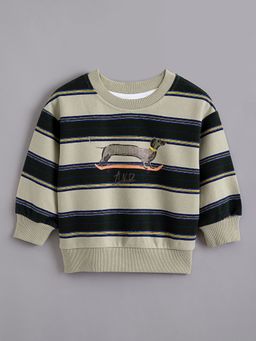 Hopscotch - Boys Black and Grey Stripe Print Full-Sleeve Cotton Sweatshirt