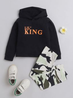 Hopscotch - Boys Black and Grey Text Print Hoodie and Joggers Set