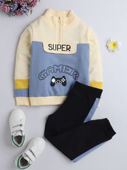 Hopscotch - Boys Blue Text Print Sweatshirt and Joggers Set