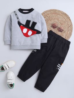 Hopscotch - Boys Gray and Black Text Print Top and Joggers Set