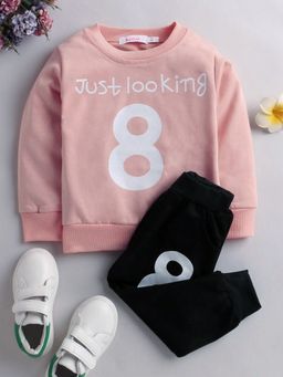 Hopscotch - Boys Pink Text Print Sweatshirt and Joggers Set