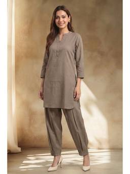 PANCHRANGA - Taupe Dhara Cotton Flex Kurta Co-ord Set
