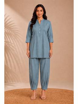 PANCHRANGA - Blue Neel Dhara Cotton Flex Afghani Co-ord Set