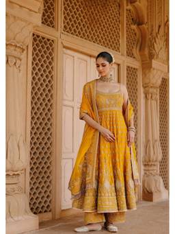 Sheetal Batra - Afraa Mustard Anarkali Set with Palazzo and Dupatta