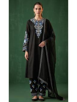 Basanti Kapde aur Koffee - Black Midnight Bloom Embroidered Kurta with Salwar and Dupatta