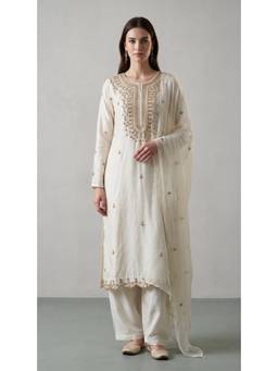 Basanti Kapde aur Koffee - White Embroidered Kurta with Salwar and Dupatta