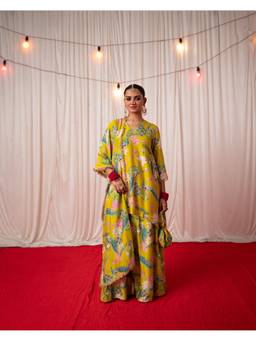 Chrkha - Green Bhado 2.0- Printed Kurta with Sharara and Dupatta