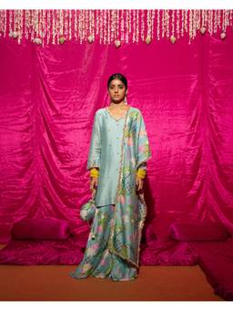 Chrkha - Bhado- Mint Printed Sharara with Kurta and Dupatta