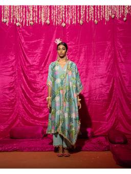 Chrkha - Bhado- Mint Printed Kurta with Pant and Dupatta