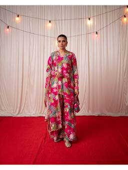 Chrkha - Bhado 2.0 Rani Pink Printed Kurta with Sharara and Dupatta
