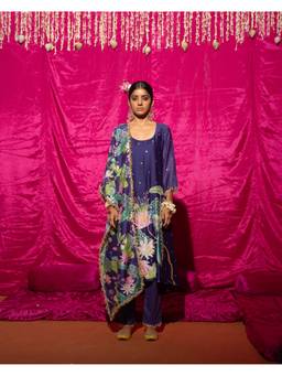 Chrkha - Bhado- Purple Printed A-Line Kurta with Pant and Dupatta