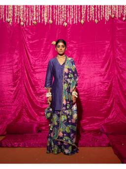 Chrkha - Bhado- Purple Printed Sharara with Kurta and Dupatta