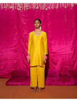 Chrkha - Bhado- Yellow Embroidered Short Kurta with Pant