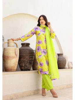 Chrkha - Garden- Green Printed Straight Kurta and Pant with Dupatta
