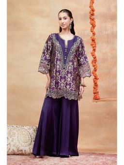 Dareiss - Purple Janaki Jamuni Hand Embroidered Banarasi Kurta with Sharara