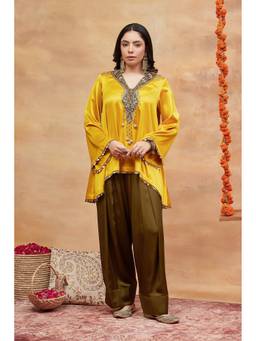 Dareiss - Mustard Annapurna Kanak Hand Embroidered Banarasi Farshi Kurta with Salwar