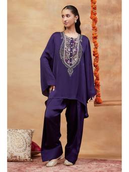 Dareiss - Purple Meer Jamuni Hand Embroidered Banarasi Farshi Kurta with Salwar