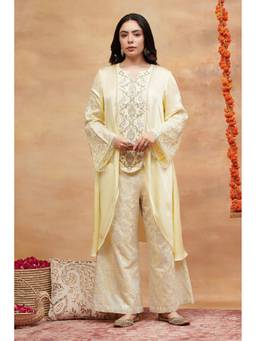 Dareiss - Yellow Munshi Hem Hand Embroidered Banarasi Kurta with Pants