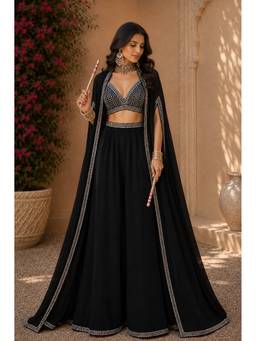 MONK & MEI - Black Zehra Lehenga with Blouse and Dupatta