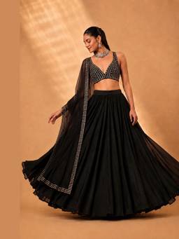 MONK & MEI - Black Gulrang Lehenga with Blouse and Dupatta
