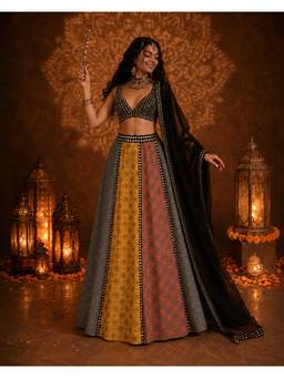 MONK & MEI - Multicolour Rangnoor Lehenga with Blouse and Dupatta