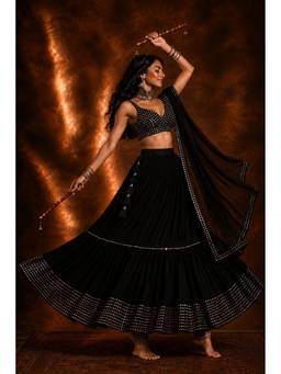 MONK & MEI - Black Nazakat Lehenga with Blouse and Dupatta