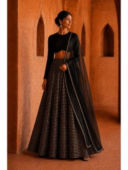 MONK & MEI - Black Mehfil Lehenga with Blouse and Dupatta