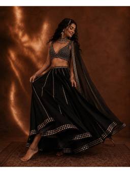 MONK & MEI - Black Rangrez Lehenga with Blouse and Dupatta