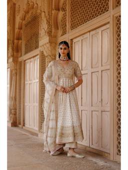 Sheetal Batra - Nafees Daisy Ivory Kalidaar Anarkali Set with Pant and Dupatta