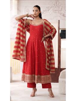Basanti Kapde aur Koffee - Red The Scarlet Anarkali with Palazzo and Dupatta