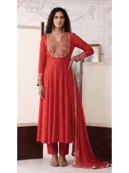 Basanti Kapde aur Koffee - Red The Crimson Horizon Anarkali with Pant and Dupatta
