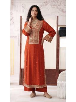 Basanti Kapde aur Koffee - Orange The Rust Elan Kurta with Palazzo