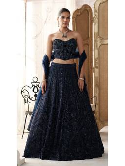 Basanti Kapde aur Koffee - Blue Midnight Starlight Corset Lehenga with Blouse and Dupatta
