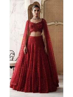 Basanti Kapde aur Koffee - Red Crimson Etoile Embroidered Lehenga with Blouse and Dupatta
