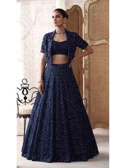 Basanti Kapde aur Koffee - Blue Midnight Revierie Embroidered Lehenga with Blouse and Dupatta