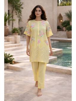 SAMATVAM BY ANJALI BHASKAR - Isla Embroidered Yellow Kurta with Pant