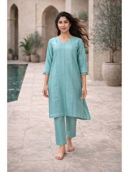 SAMATVAM BY ANJALI BHASKAR - Kara Embroidered Blue Kurta with Pant and Dupatta