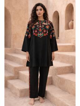 SAMATVAM BY ANJALI BHASKAR - Rumi Embroidered Black Kurta with Pant