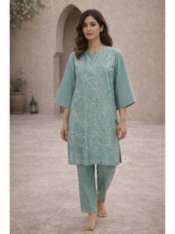 SAMATVAM BY ANJALI BHASKAR - Safa Embroidered Blue Kurta with Pant