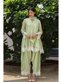 CHARU MAKKAR - Belle Green Kurta With Salwar And Dupatta