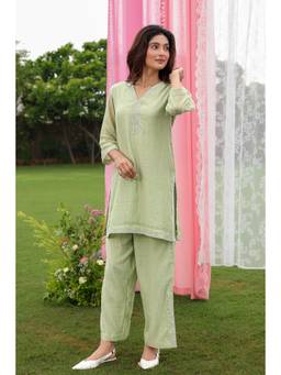 CHARU MAKKAR - Freya Green Kurta With Palazzo And Stole