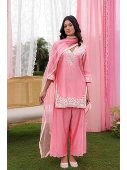 CHARU MAKKAR - Rose Pink Kurta With Palazzo And Dupatta