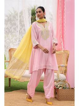 CHARU MAKKAR - Chloe Pink Kurta With Salwar And Dupatta